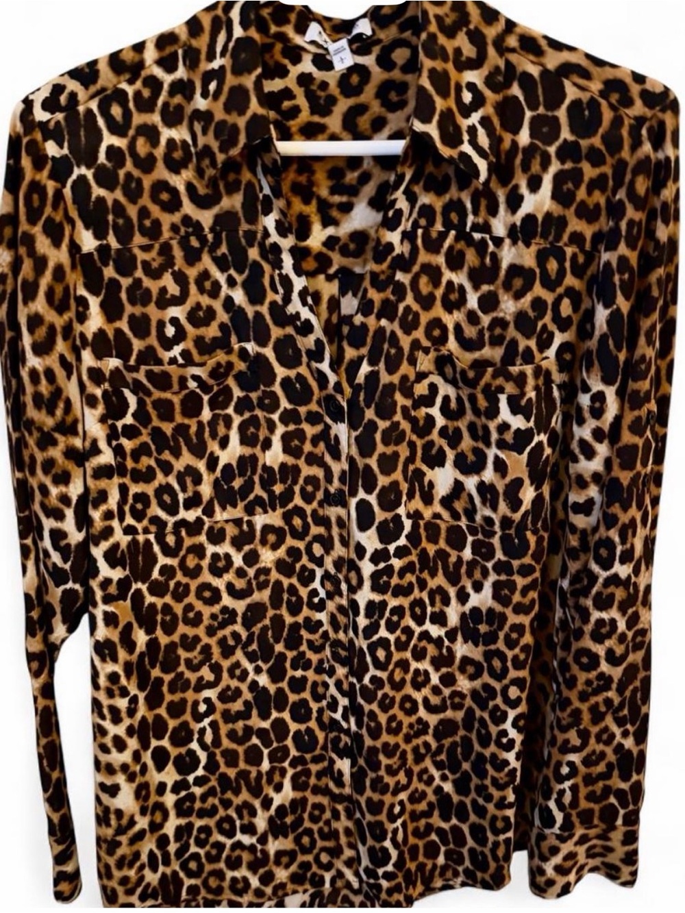 Express Leopard Print Button-Down Shirt - Brown/Cream/Black